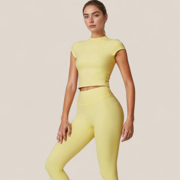 Active by Anna-Kaci - Wholesale Athletic Top - Women's - Fitted Crop Active Tee Short Sleeve Round Neck Stretch24