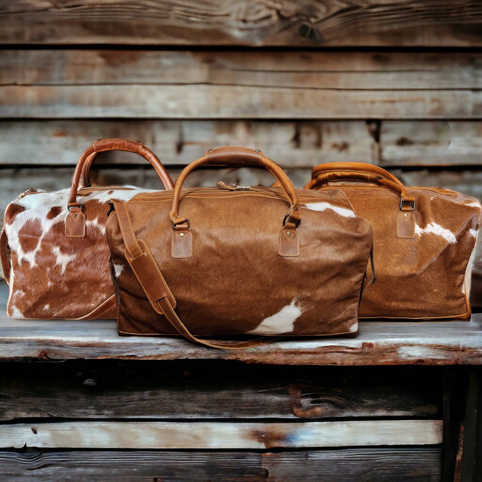 Ranch Junkie - Wholesale Weekender Bag - Unisex - Genuine Cowhide Duffel Bag The Highlands Saddle Large Cowhide Duffel14