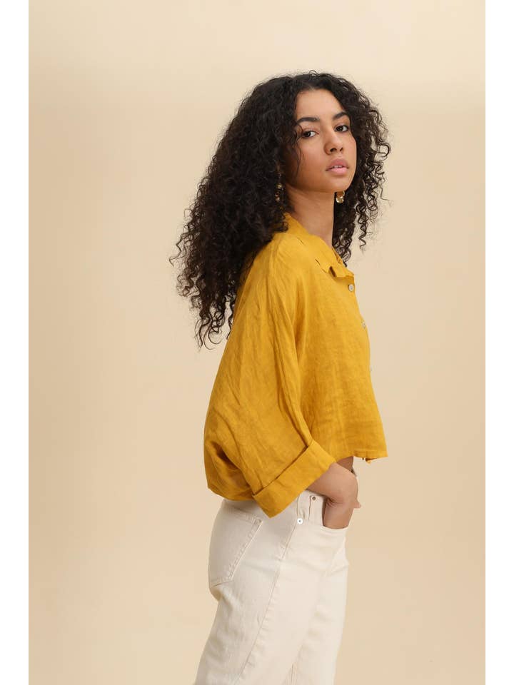 la maison des fibres naturelles - Wholesale Button Down Shirt - Women's - Linen crop shirt 83263 100% linen