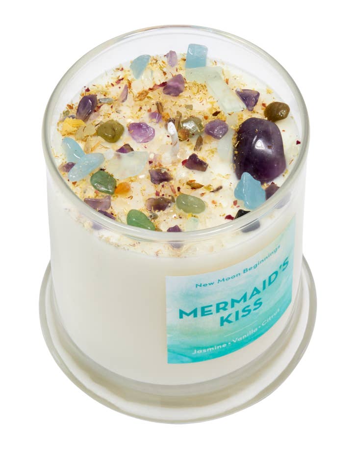 Mermaid's Kiss Candle - Herb, Flower, & Crystal Candle for wholesale by New Moon Beginnings