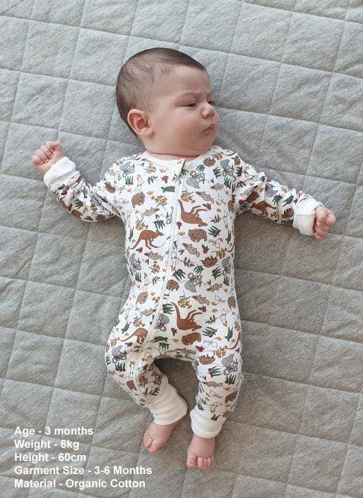 2-Way Zip Baby Sleepsuit with Foldable Mitts - 100% Organic Cotton - Native Aussie Animals for wholesale on Faire10