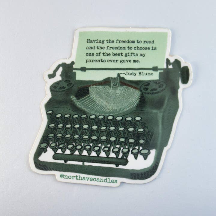 North Ave Candles - Wholesale Sticker - Book Themed Sticker / Retro Typewriter / Judy Blume Quote