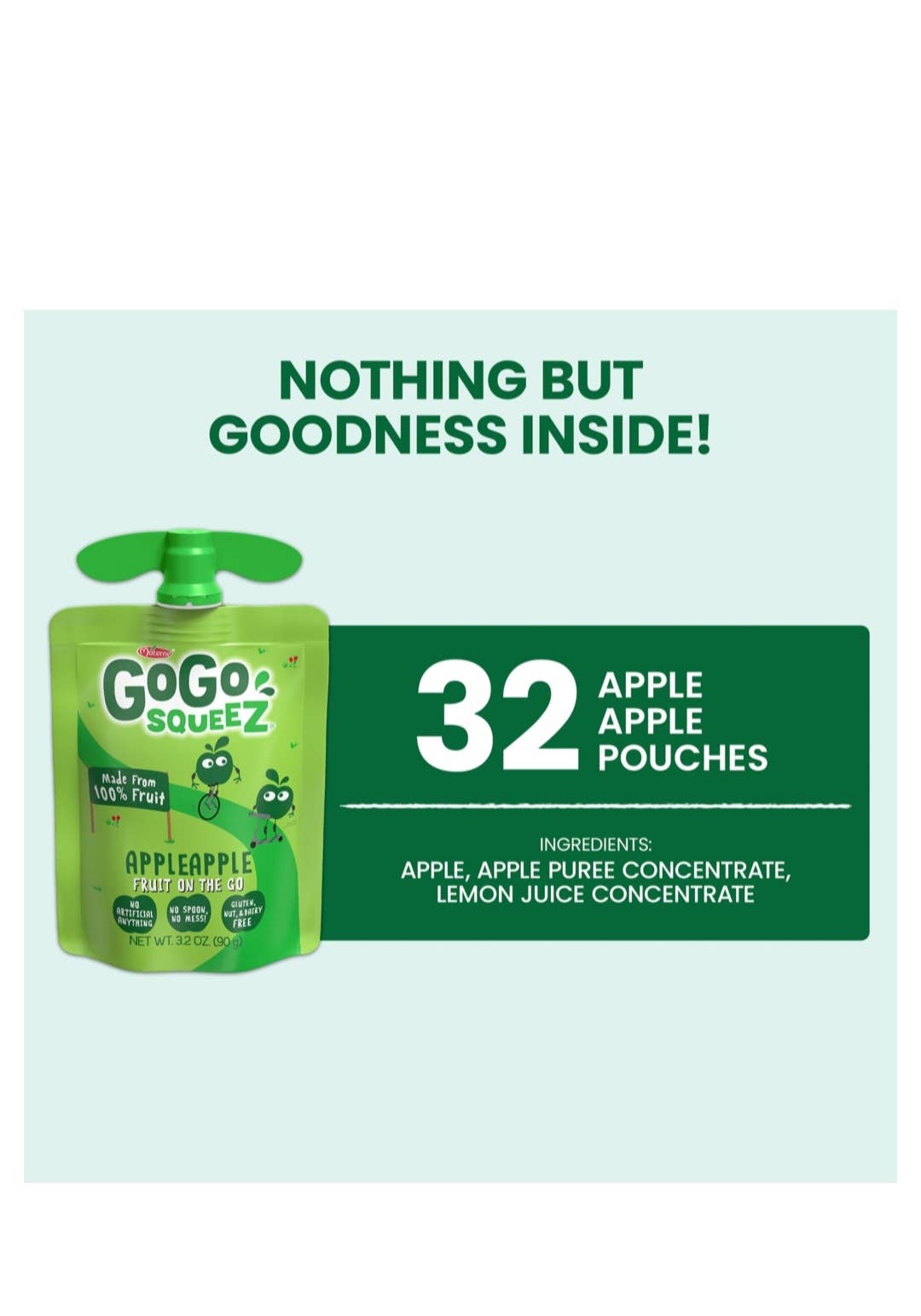 Majestic Wholesale - Wholesale Fruit Snacks - GoGo SqueeZ Applesauce Pouches, Apple Apple, 3.2 oz., 32 ct.1
