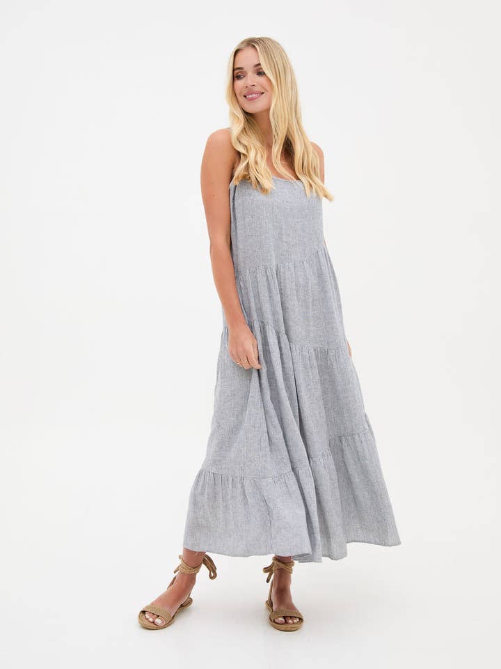 Blossom Linne Bomull Randig Klänning för wholesale av Fika