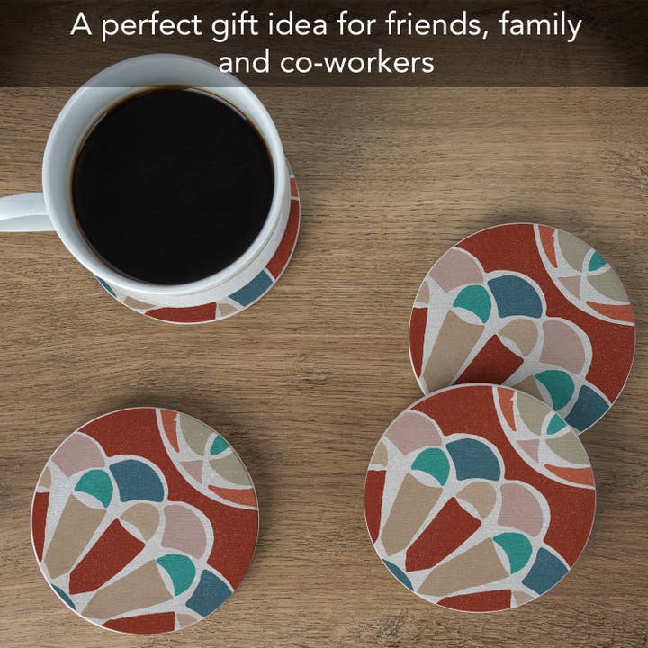 Conimar Promotions - Wholesale Coasters - "Terracotta Pattern" 4pk Round Natural Sandstone Coasters 4