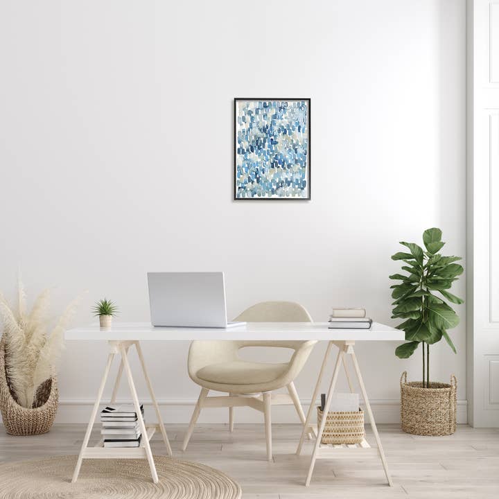 Stupell Industries - Wholesale Art Print - Coastal Tile Abstract Soft Blue Beige Shapes Framed1