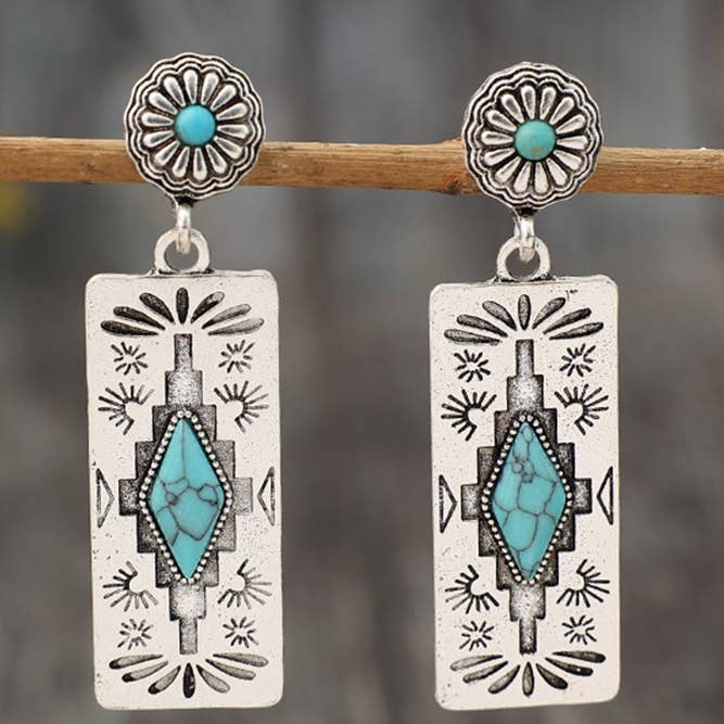 Gray Western Turquoise Bohemia Earrings SP473 for wholesale on Faire