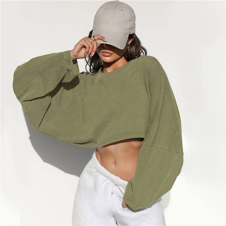 Sheer Trend - Wholesale Sweatshirt – Women's - Crop Round Neck Solid Color Sweatshirt8