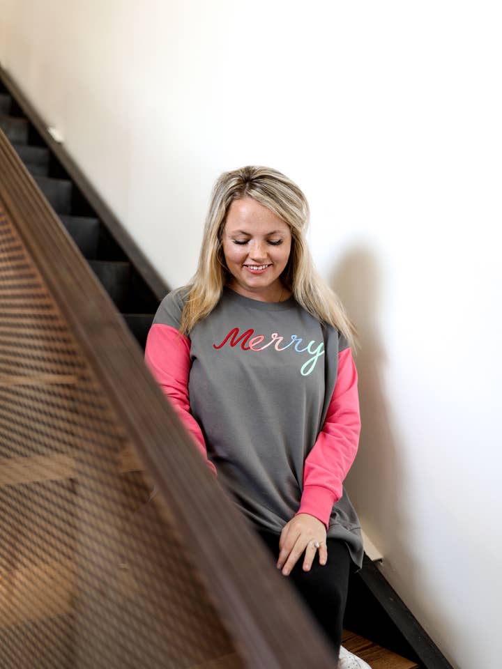 Sweatshirt Bordada 3D Merry em Cinzento/Vermelho Vintage por atacado de Jadelynn Brooke