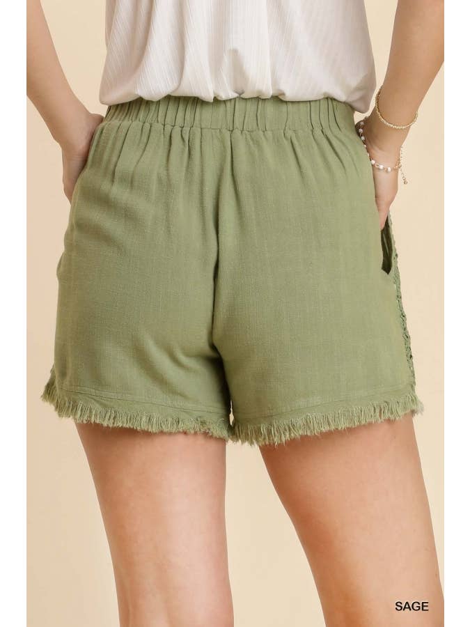 Vanilla Monkey - Wholesale Shorts - Women's - Linen Blend Crochet Elastic Waist Shorts