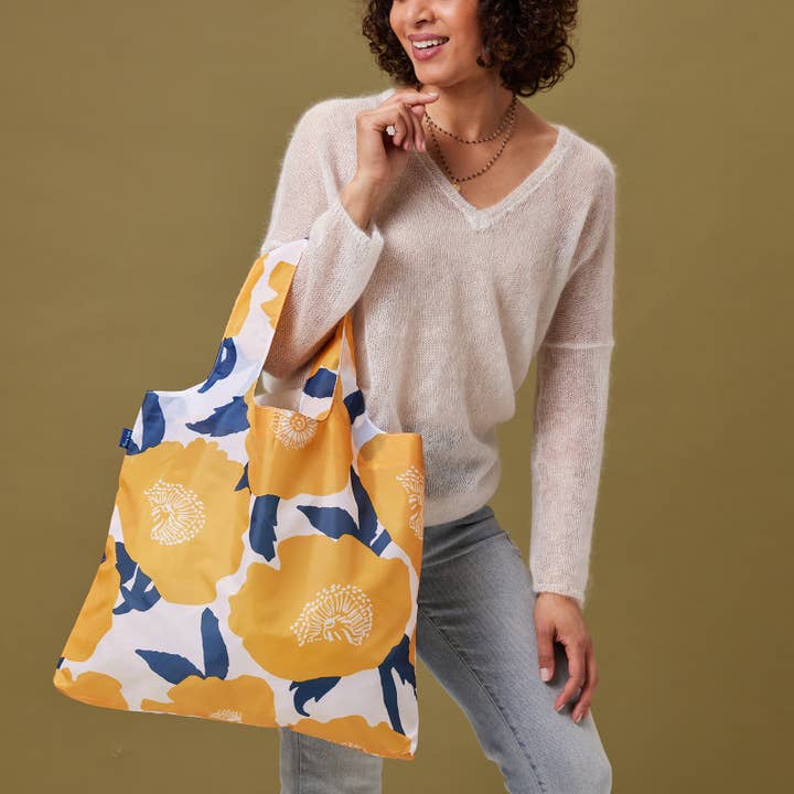 rockflowerpaper - Wholesale Grocery/Shopping Bag - POPPIES blu Bag Reusable Shopper Tote