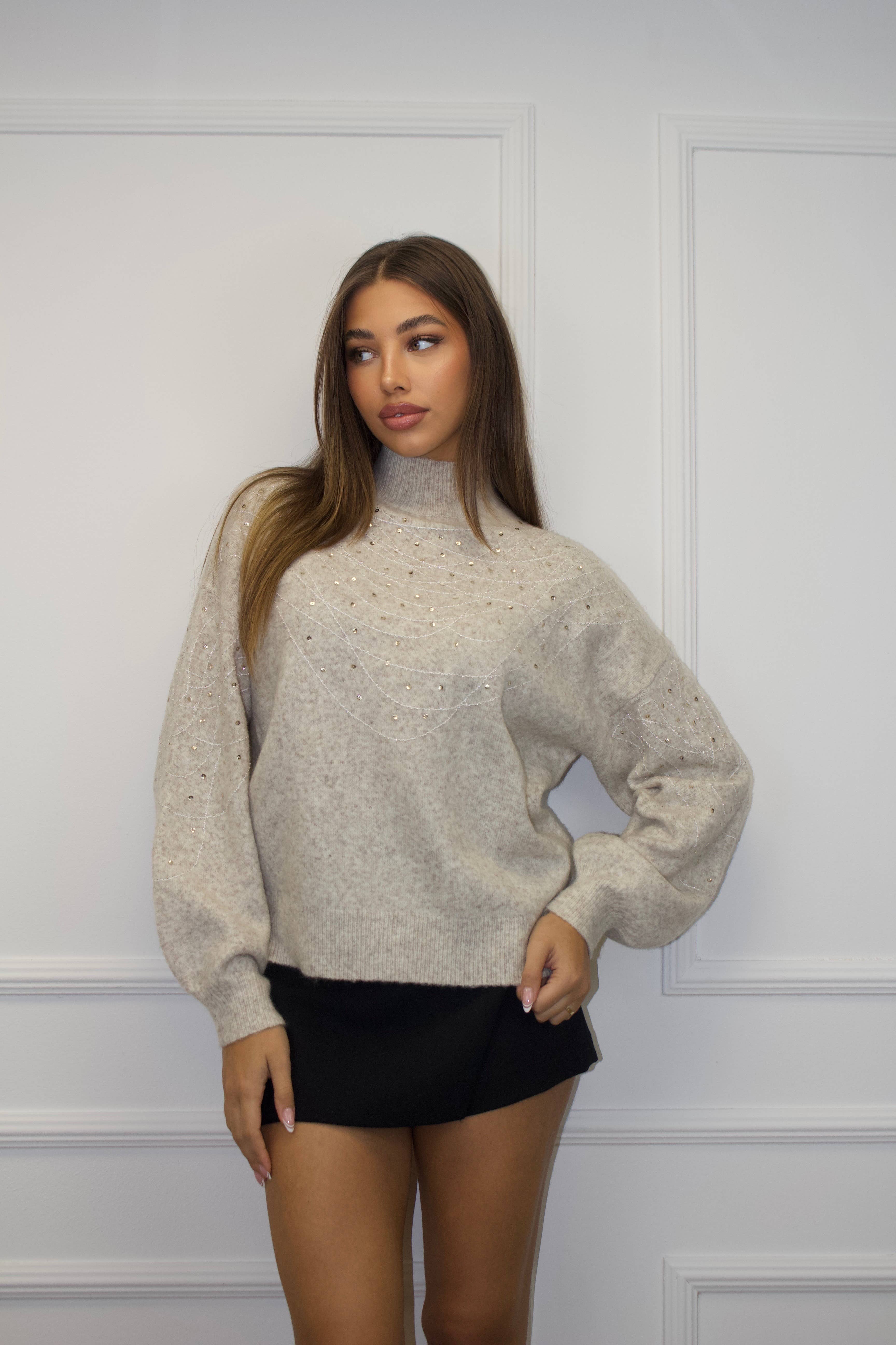 Chilli Girl Collection - Wholesale Knit Sweater - Women's - Mock neck sweater with bead and sequin details  5