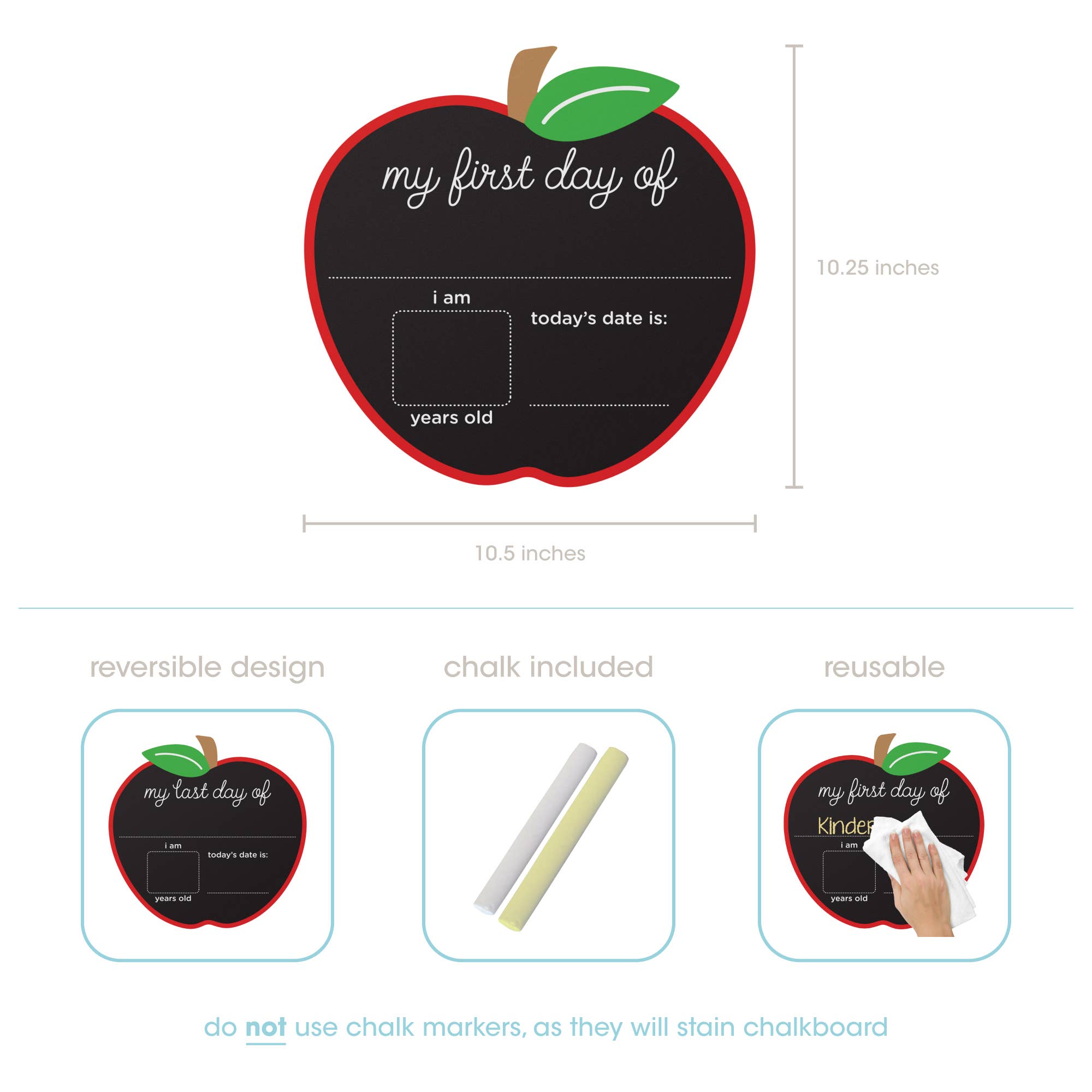 Pearhead - Vente Tableau noir - Enfant et bébé - Panneau noir réversible « Premier et dernier jour d'école »2