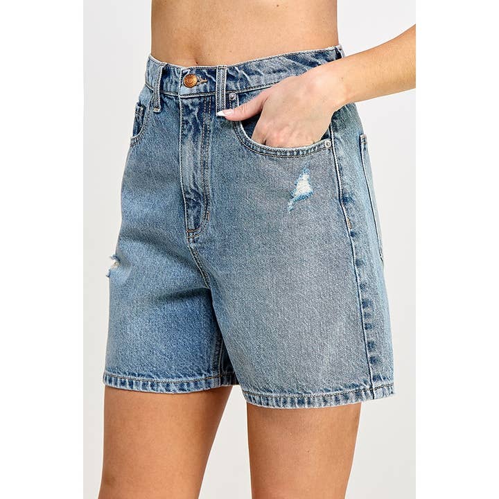 LIGHT VINTAGE ♡20% OFF♡ HIGH RISE BAGGY SHORTS WITH SLIGHT DISTRESS for wholesale on Faire
