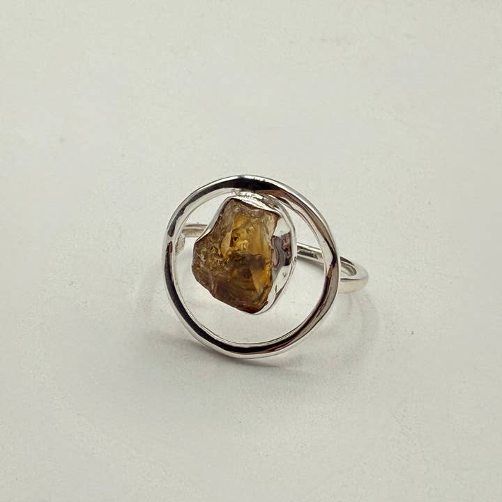 Citrine Rough Semi-PreciousGemstone 925/Sterling Silver Ring for wholesale by Meraki Gemstones