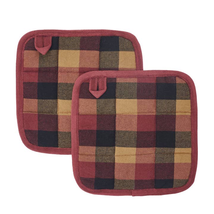 VHC Brands - Wholesale Oven Mitt/Pot Holder - Heritage Farms Primitive Check Pot Holder Set of 2 8x82