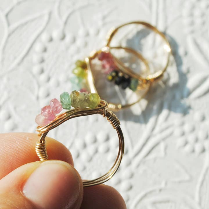 Rainbow band ring Rainbow tourmaline band gold fill sterling for wholesale by Seaflowerjewelry