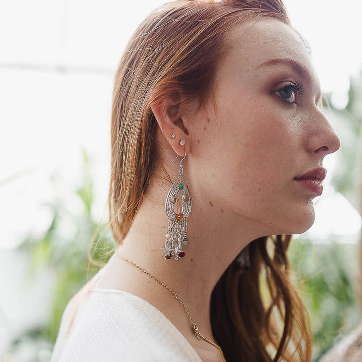 Leto Accessories - Wholesale Dangle earrings - Carnelian Stones and Beaded Teardrop Earrings2