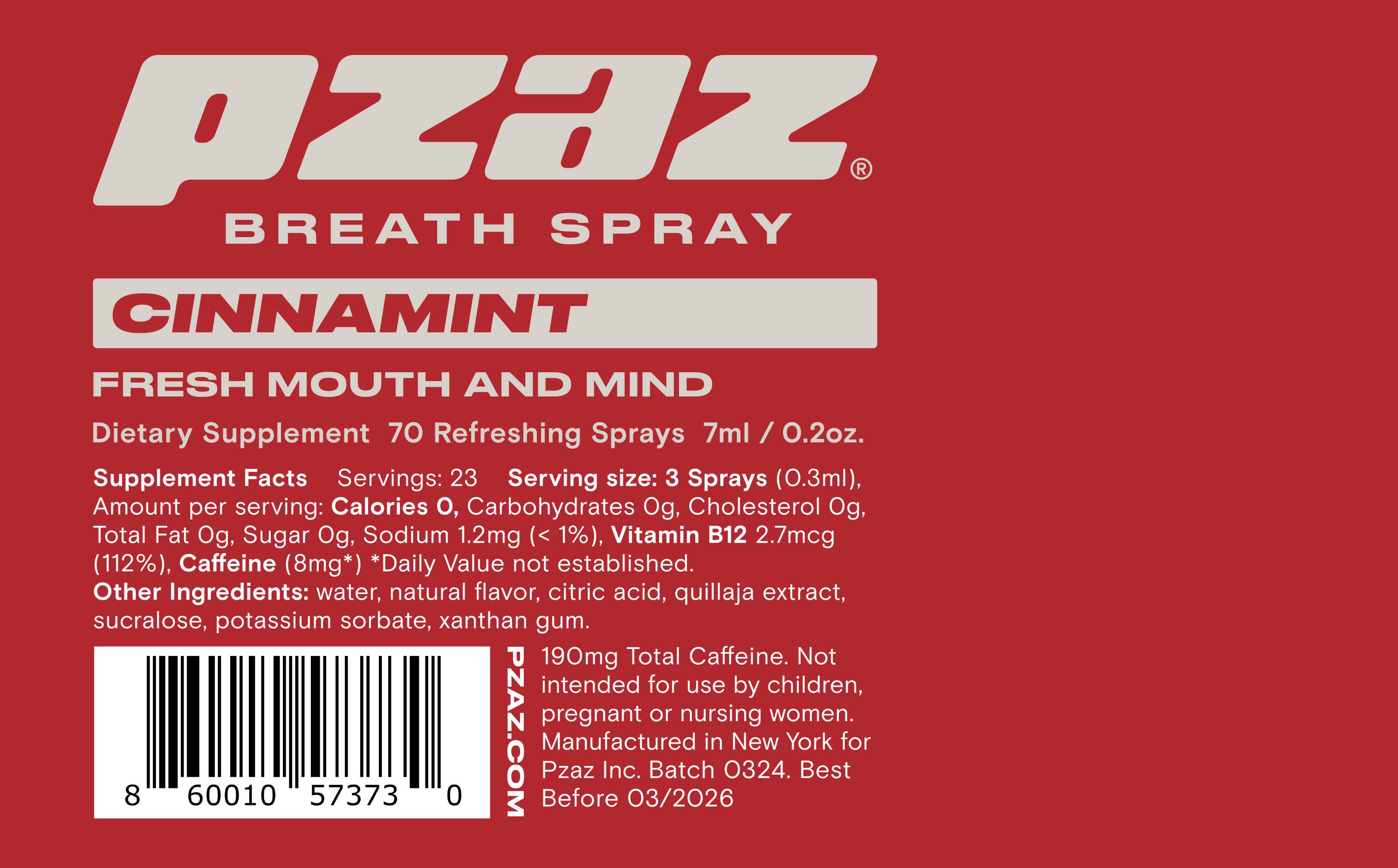 Pzaz® Breath Spray | Fresh Mouth & Mind - Wholesale Oral Care Set - Pzaz Breath Spray - Cinnamint - Caffeine Micro-dose6