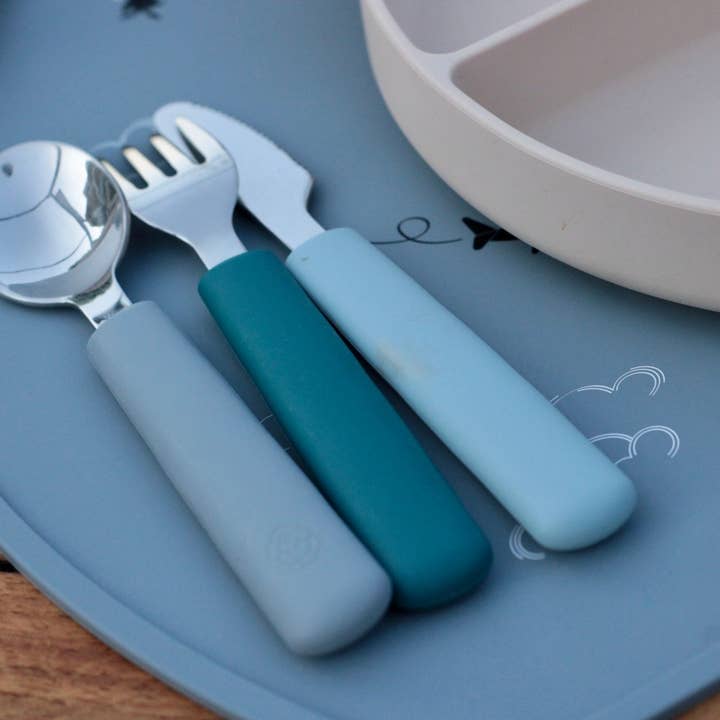 Soina - Wholesale Flatware Set - Kids & Baby - Cutlery set fork/spoon/knife (Grey P./Blue no4