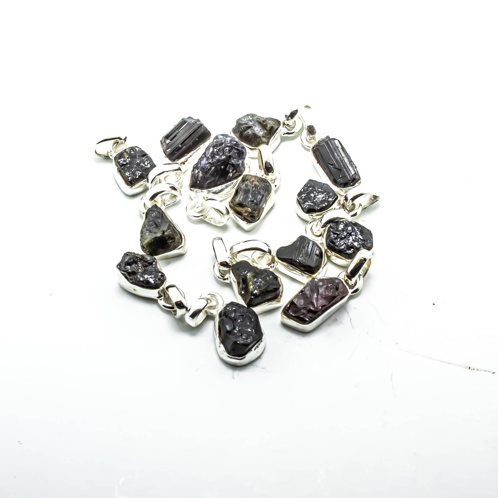 Quasar Gems USA - Wholesale Pendant/Charm Necklace - Black Tourmaline Freeform Sterling Silver Pendant Necklace  2