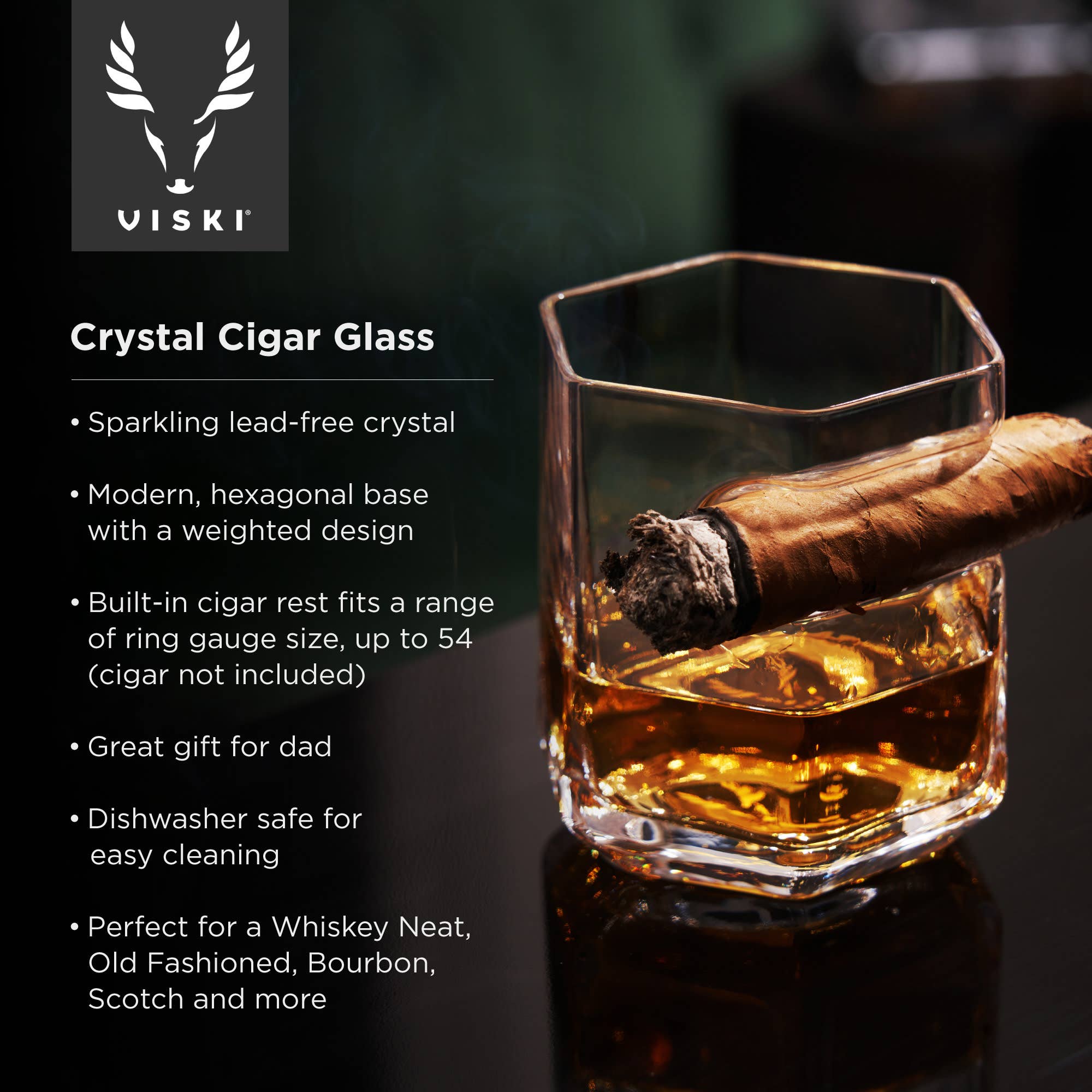 Viski - Wholesale Humidor/Cigar Accessory - Raye™ Crystal Whiskey Glass with Builtin Cigar Holder5