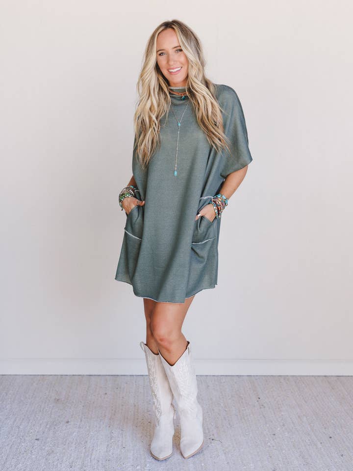 Laid Back Luxe Dress - Two Tone Olive for wholesale by Three Bird Nest