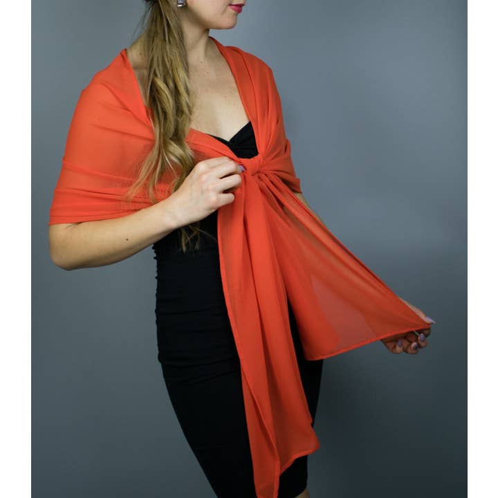 Carrot Red Chiffon Shawl Wrap for Evening & Wedding for wholesale by BridalSpain