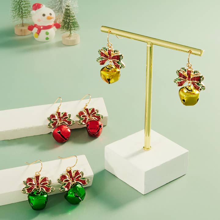 Fashion City - Wholesale Dangle Earrings - Christmas Jingle Bell Brass Hook Earrings