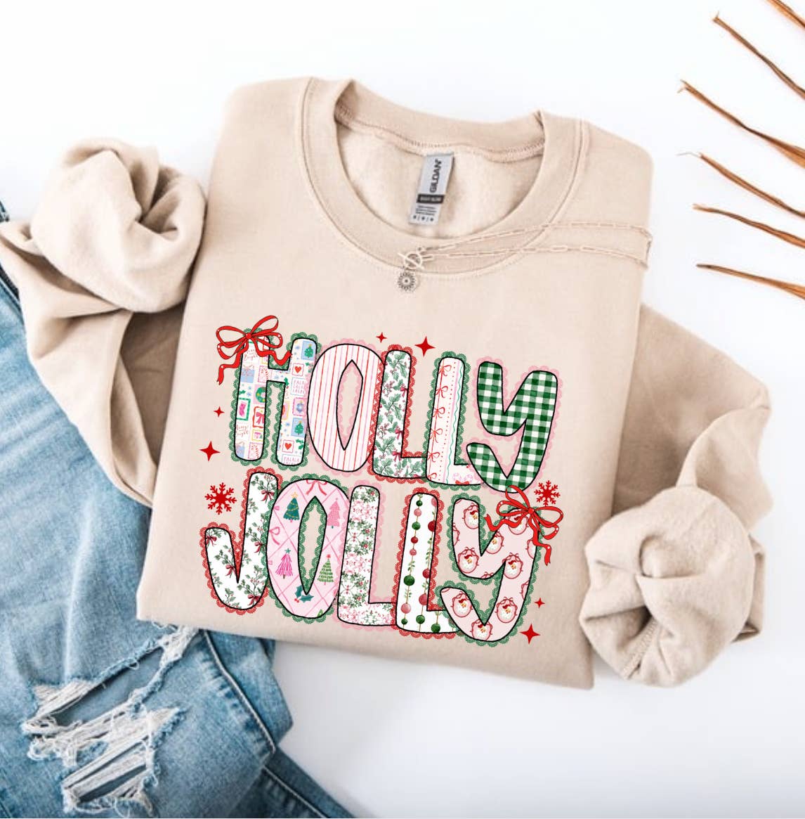 Posh Magnolia Boutique – wholesale Graphic sweatshirt – Women’s – Holly Jolly Women's Coquette Festive Christmas Sweatshirt1