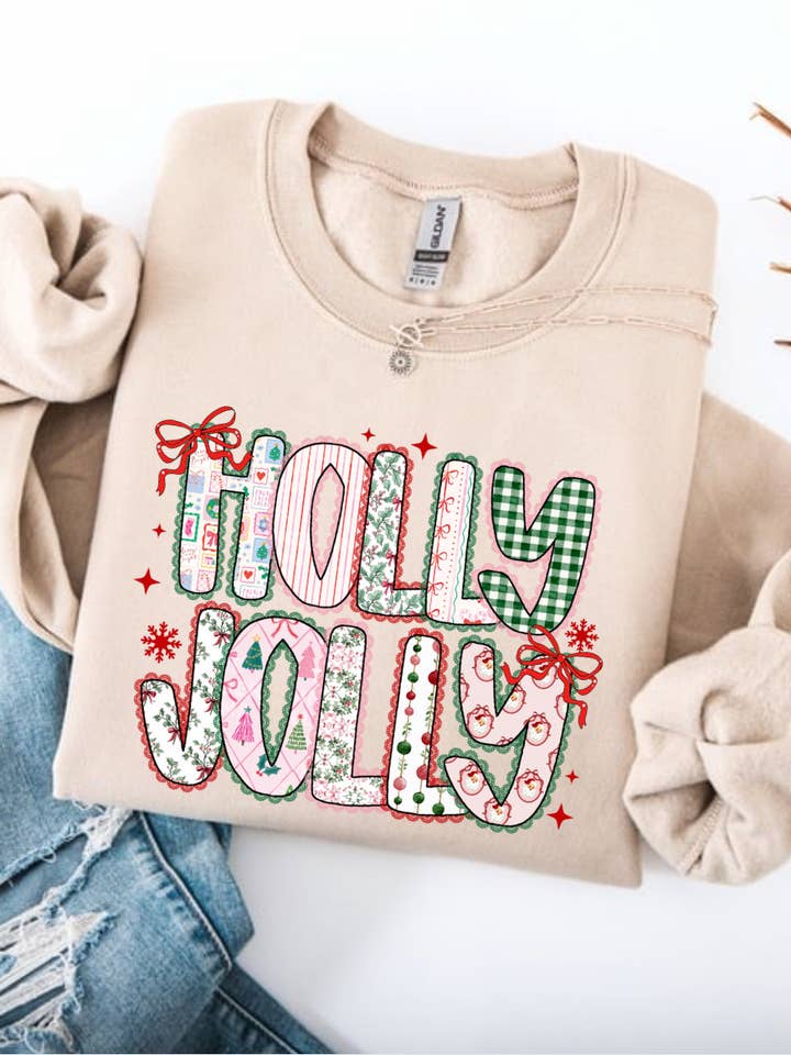 Posh Magnolia Boutique - Wholesale Graphic Sweatshirt - Women's - Holly Jolly Women's Coquette Festive Christmas Sweatshirt1