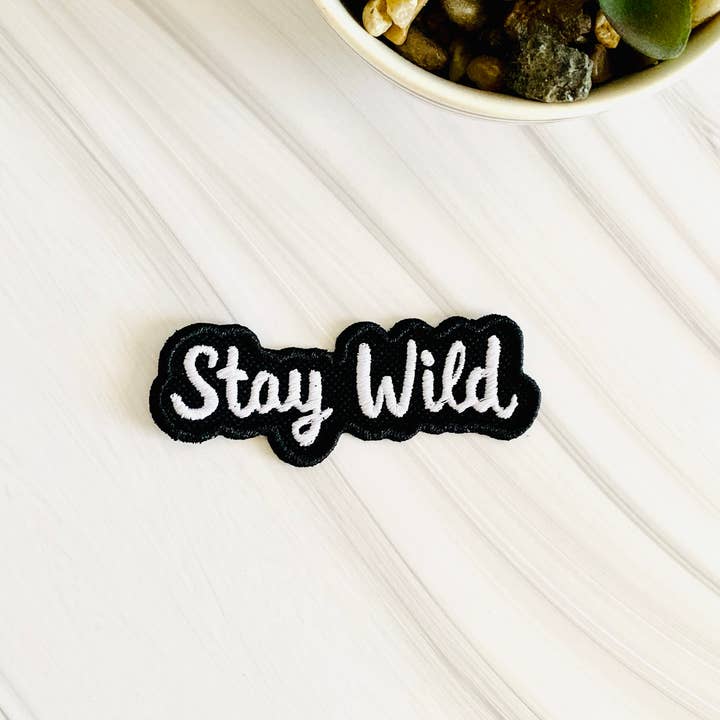 Stay wild embroidered iron-on hat patch for wholesale by R & R Stitched