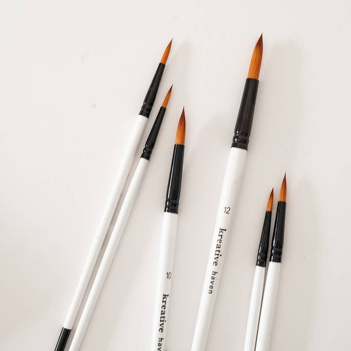 Kreative Haven - Wholesale Watercolor Paint - Round Tip Watercolor Brush Set -- 6 piece