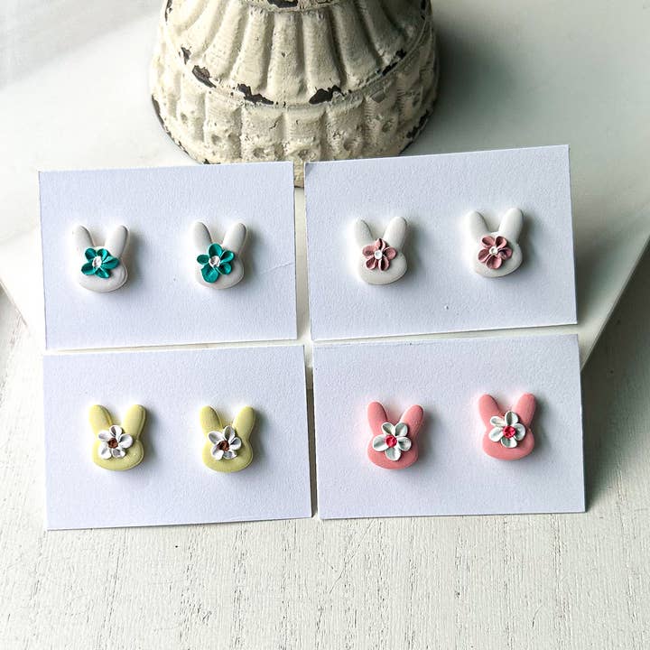 Polymer Clay Earrings - Stud Earrings - Bunny for wholesale by KIMCo.