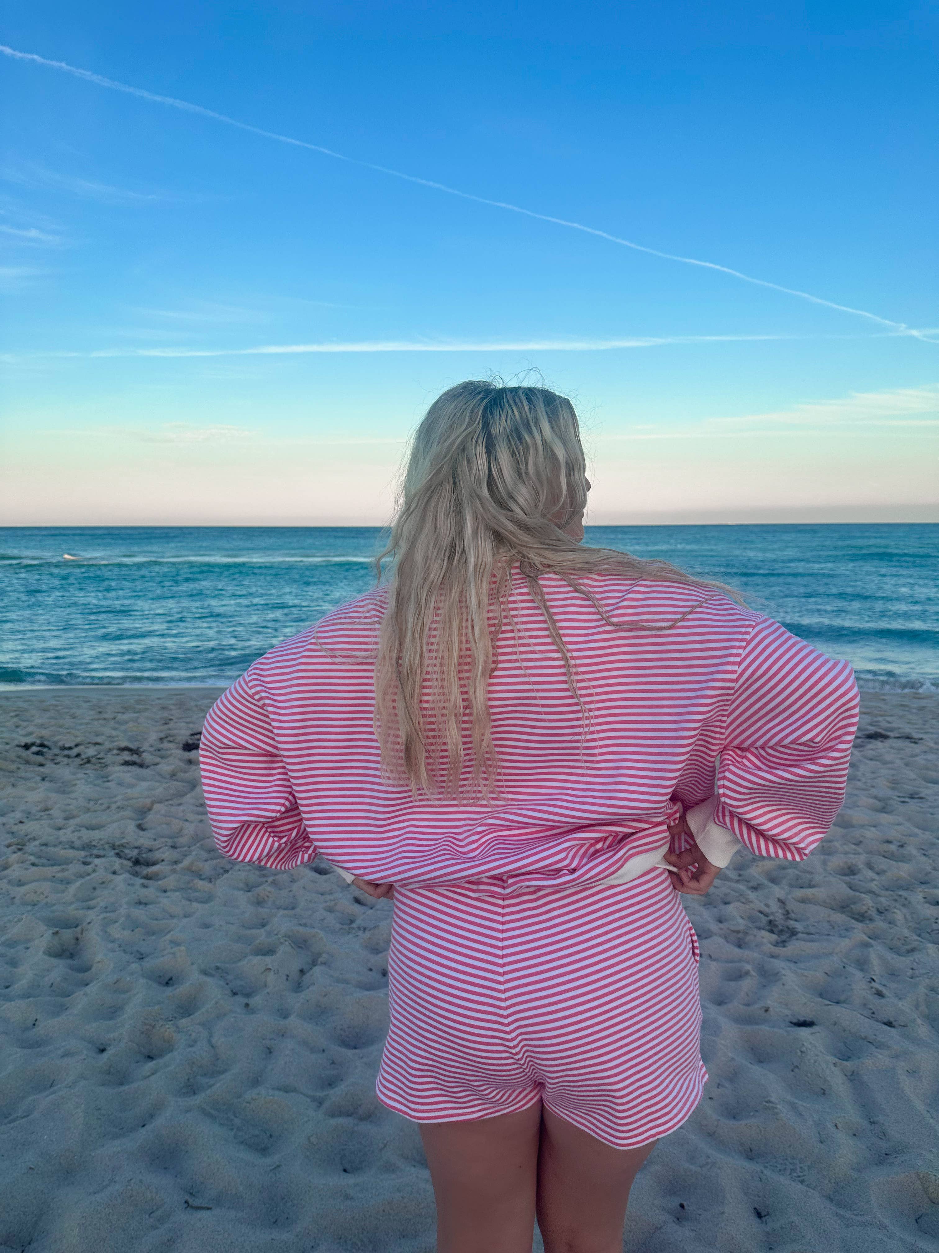 Dark Pink and White Big Striped Shorts for wholesale on Faire0