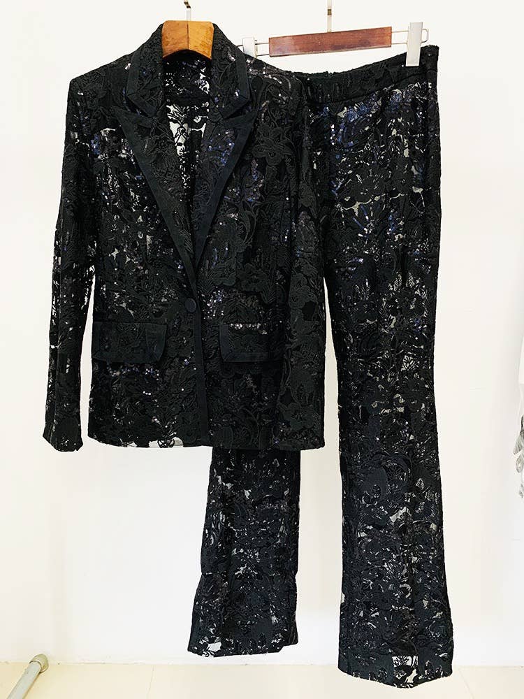 Productseeker - Wholesale Suit Set - Women's - SET055 Lace Embroidered Sequin Blazer & Trouser Suit0