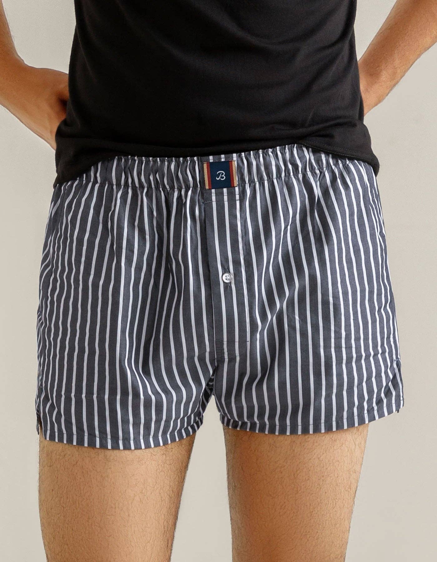 Brian Oak Limited – wholesale Underwear – Men's – Charcoal Grey Striped Cotton Boxer1