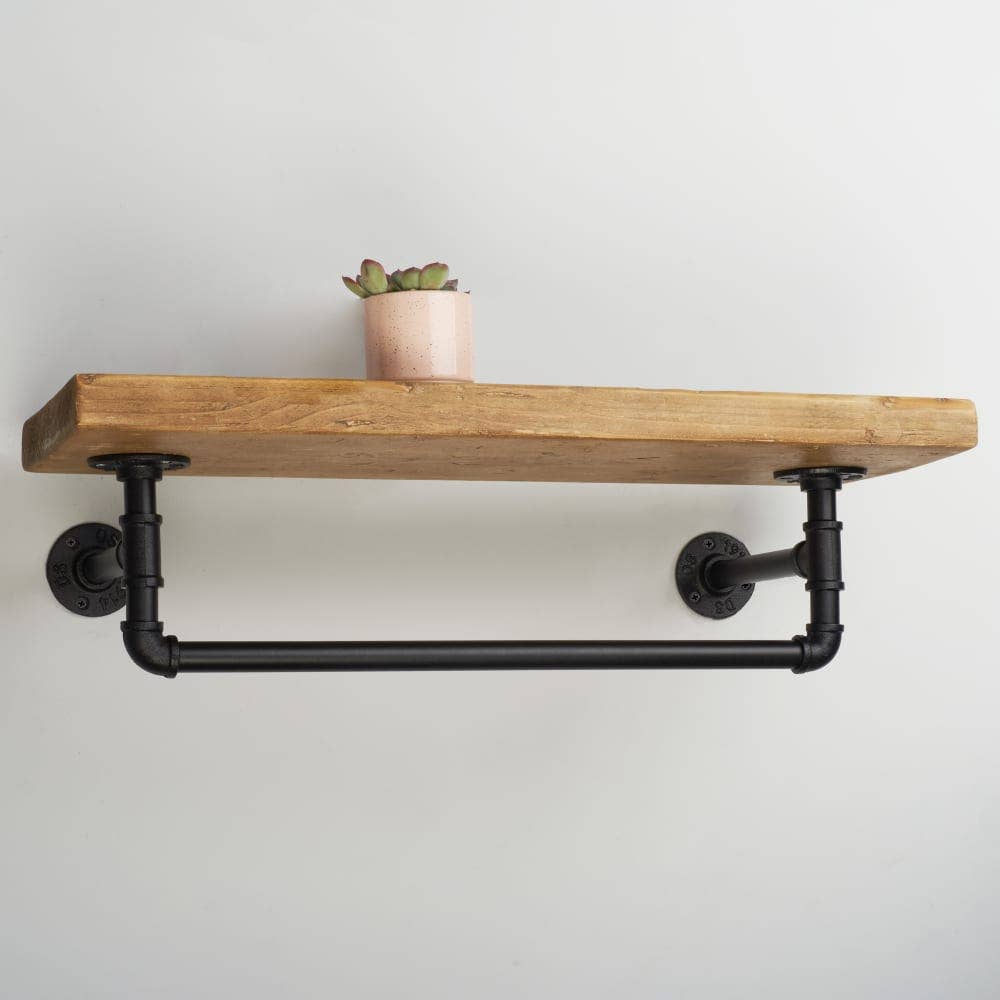 Diybasket – wholesale Wall-mounted shelf – 1/2" Pipe Shelf Kit with Downwards Facing Hanging Rail - Black0