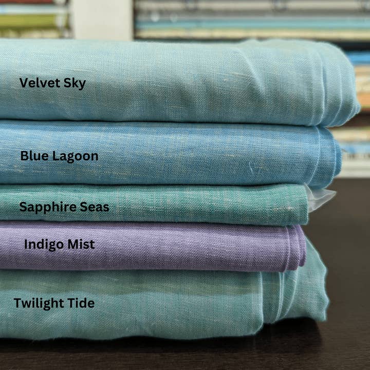 Pure Linen Fabrics in Sky Blue Colors by the Meter for wholesale by Organo Linen