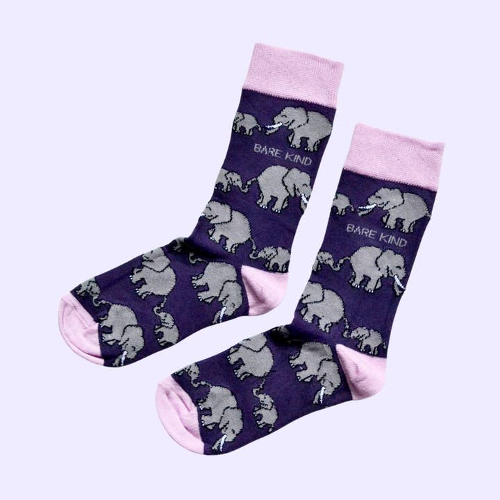 Elephant Socks | Bamboo Socks | Purple Socks for wholesale by Bare Kind Socks