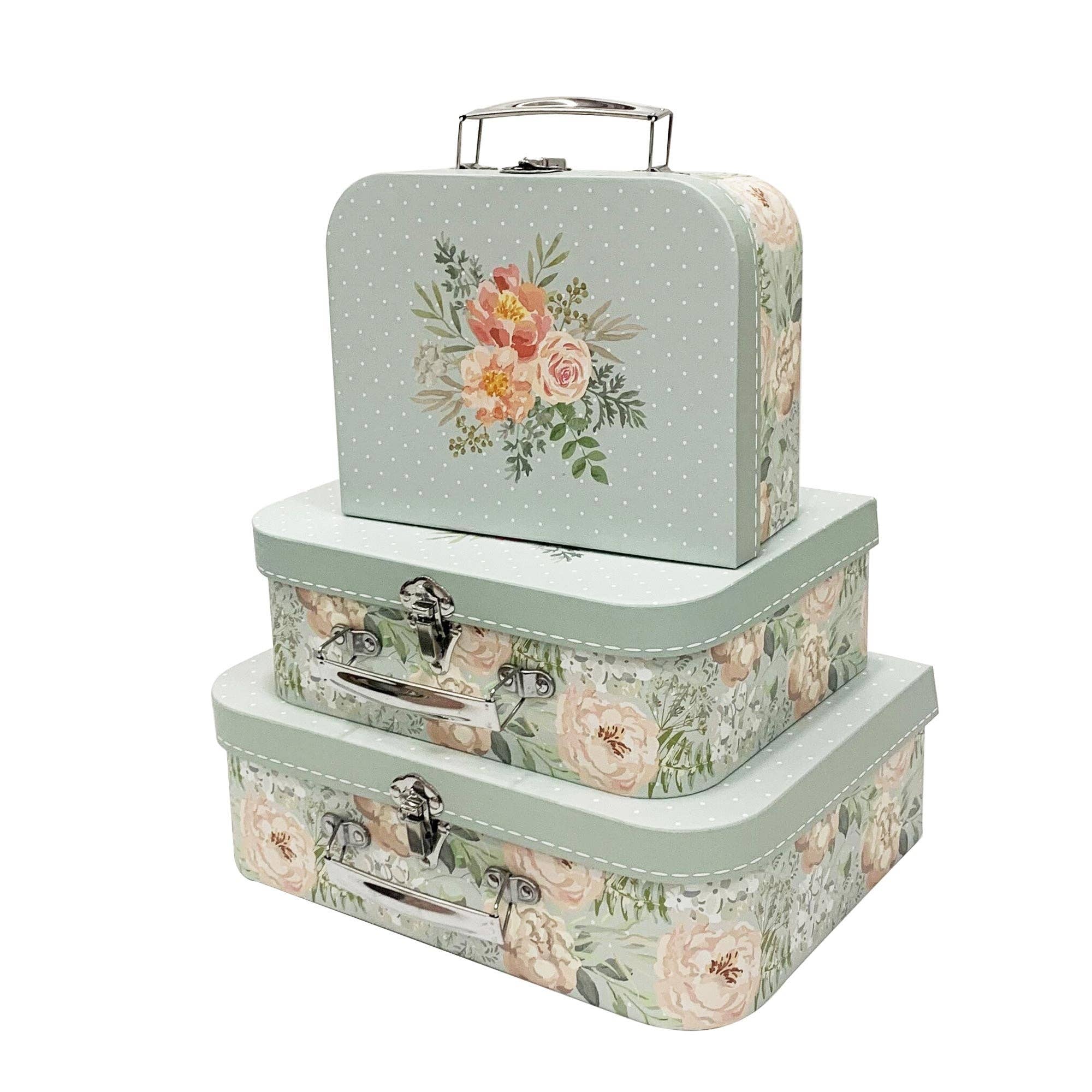 Emartbuy – wholesale Gift box – Elegant Pastel Green Flower Bouquet Suitcase Style Gift Boxes - Set of 30