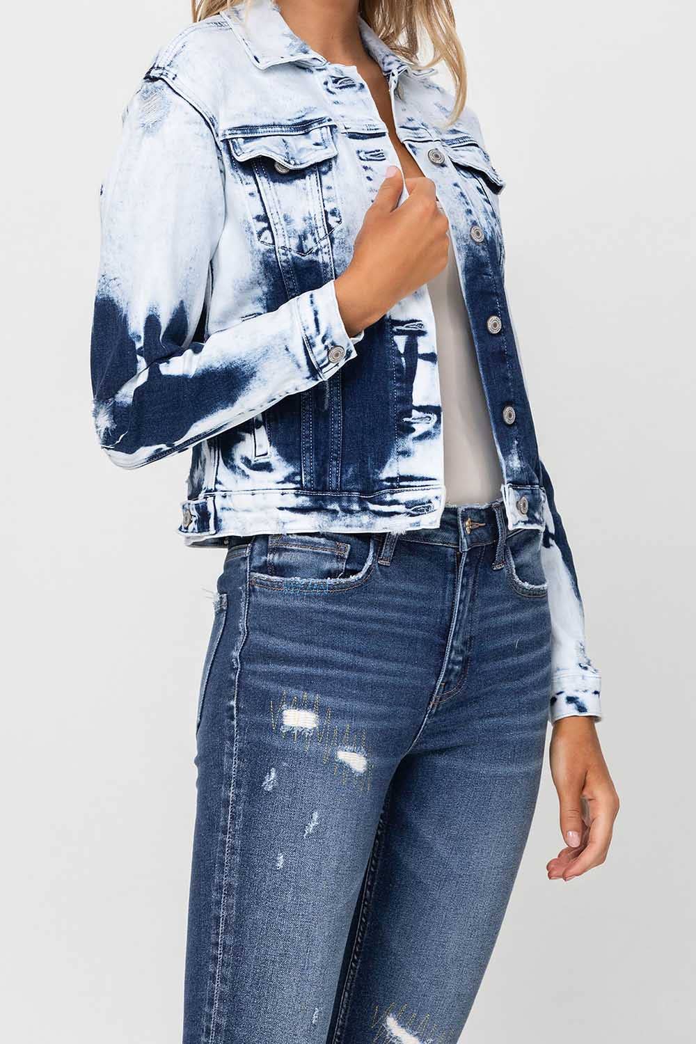 Second Wind CLASSIC TIE DYE CROPPED DENIM JACKET  V2297J for wholesale on Faire8
