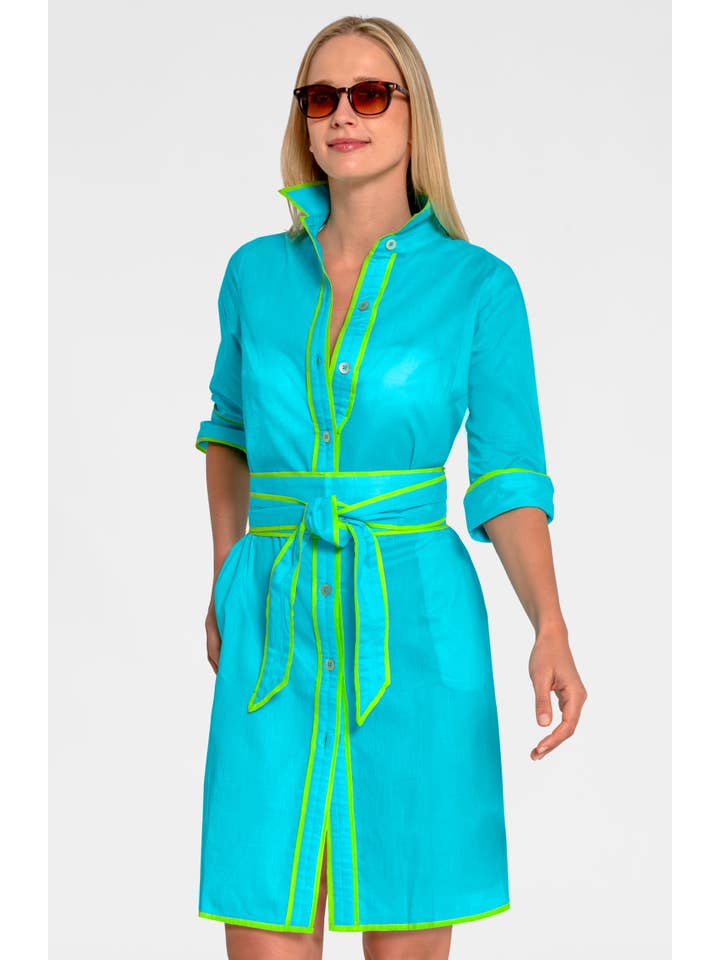 Turquoise Shirt Tails Short Dress - Cotton for wholesale on Faire