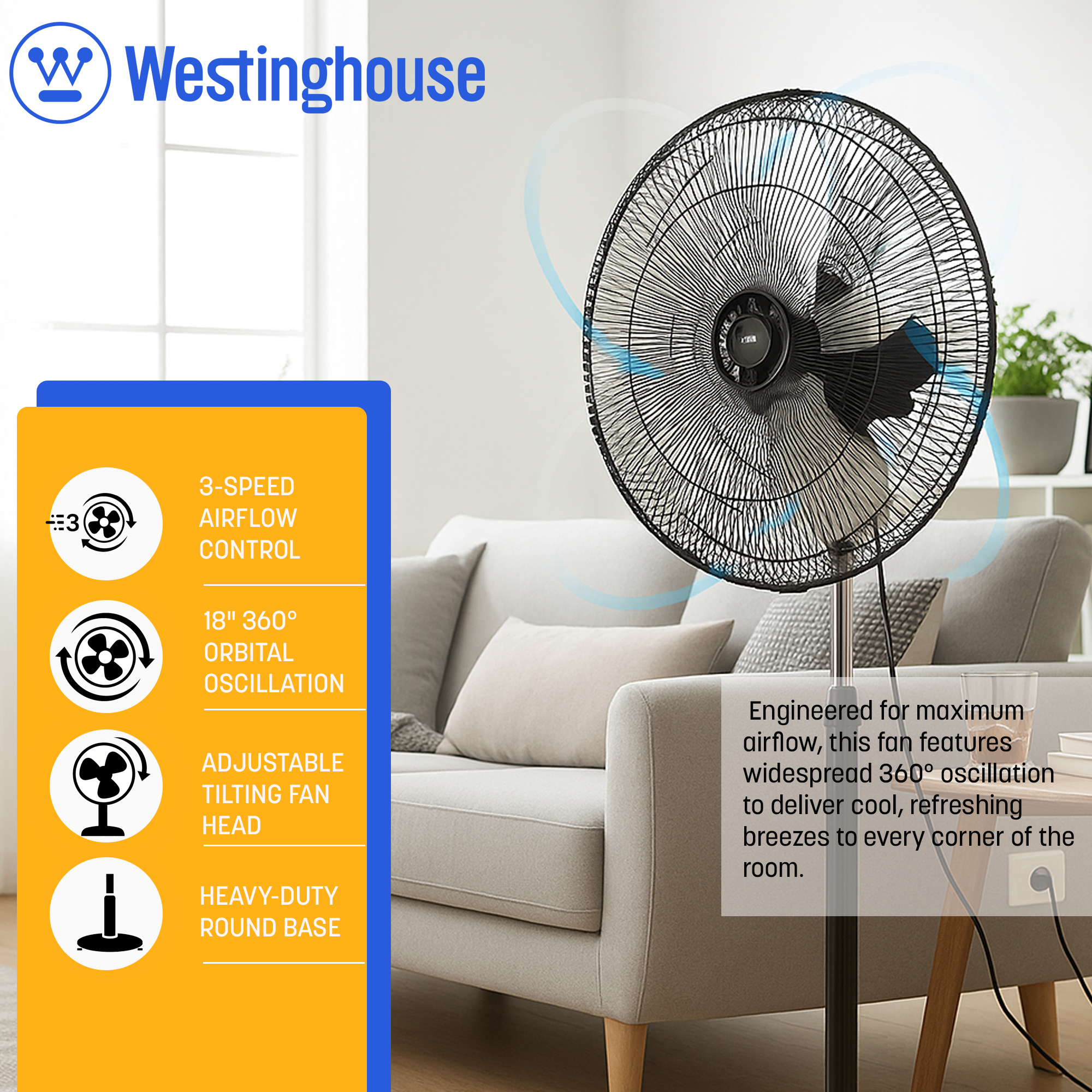 Westinghouse - Wholesale Electric Fan - Westinghouse 18-Inch Orbit Oscillating Stand Fan3