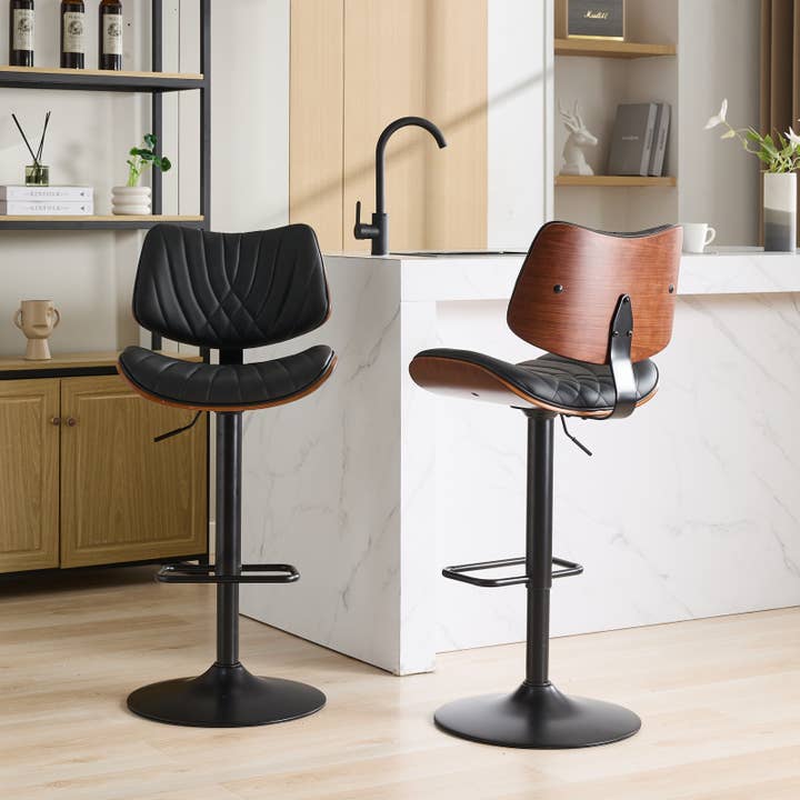 Black Walnut Bentwood Adjustable Swivel Bar Stools, Set of 2 for wholesale on Faire16