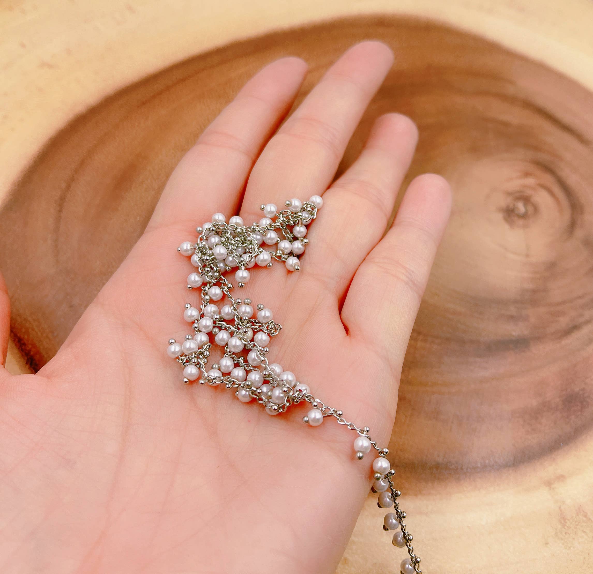 Beads Creation - Wholesale Beaded/Pearl Necklace - White Pearl Beaded Chain by Foot, Pearl Chain Necklace CH1682