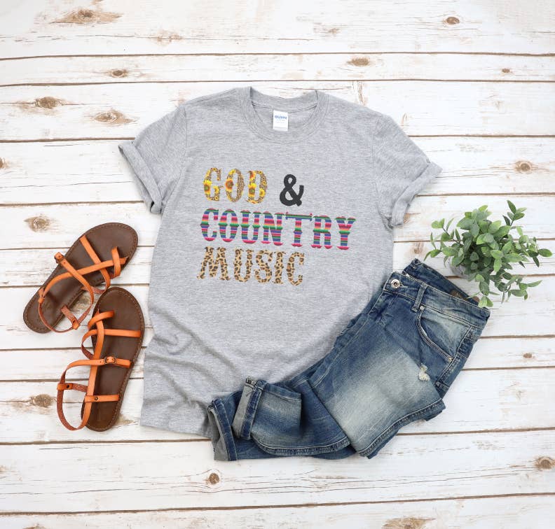 GLITTER AND GLAM - Wholesale Screen Printed T-Shirt - Unisex - God and Country Music Shirt0