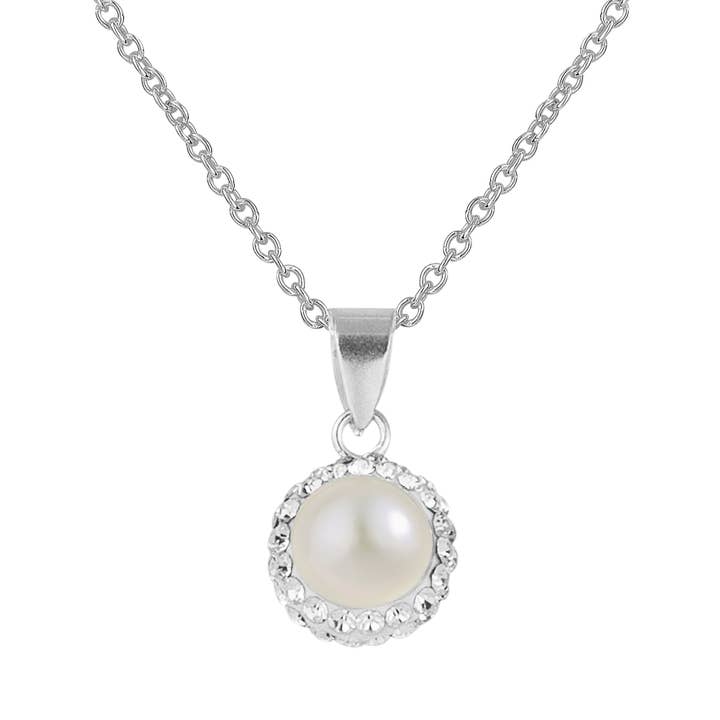 Collana in argento 925 con perle d'acqua dolce e cristalli (USA-DDP) per la vendita all'ingrosso da parte di Silver Jewellery Cavern Wholesale