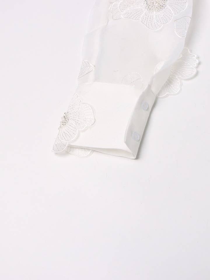Productseeker - Wholesale Button Down Shirt - Women's - ST003 Luxe Organza Shirt with 3D Floral Sequin Detail8