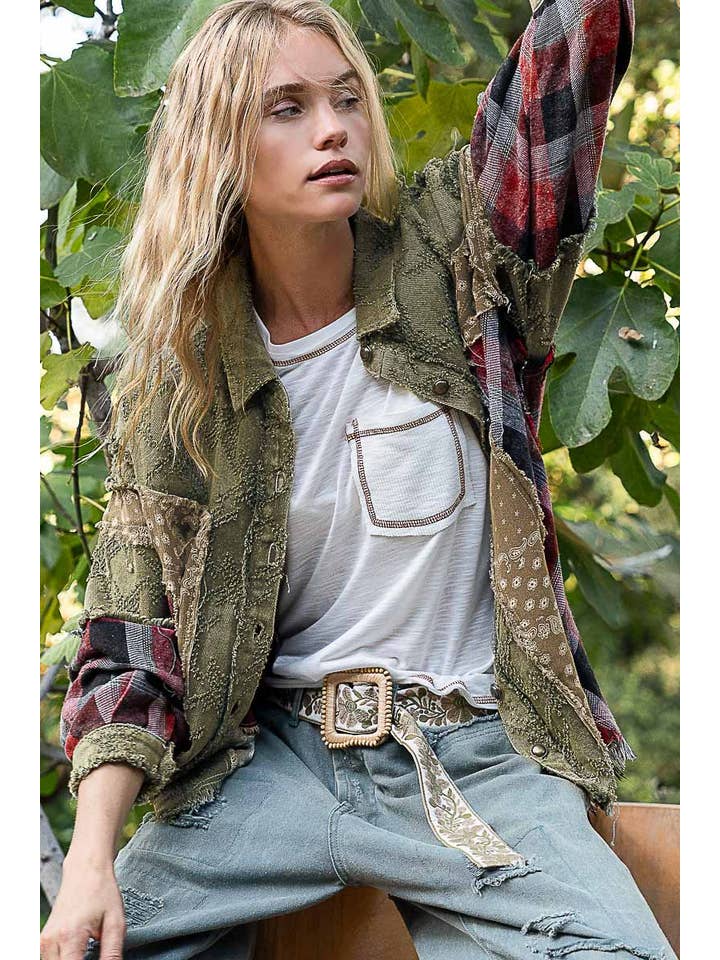 Pol Clothing - Wholesale Shirt Jacket/Shacket - Women's - Oversize long sleeve contrast button down shacket13